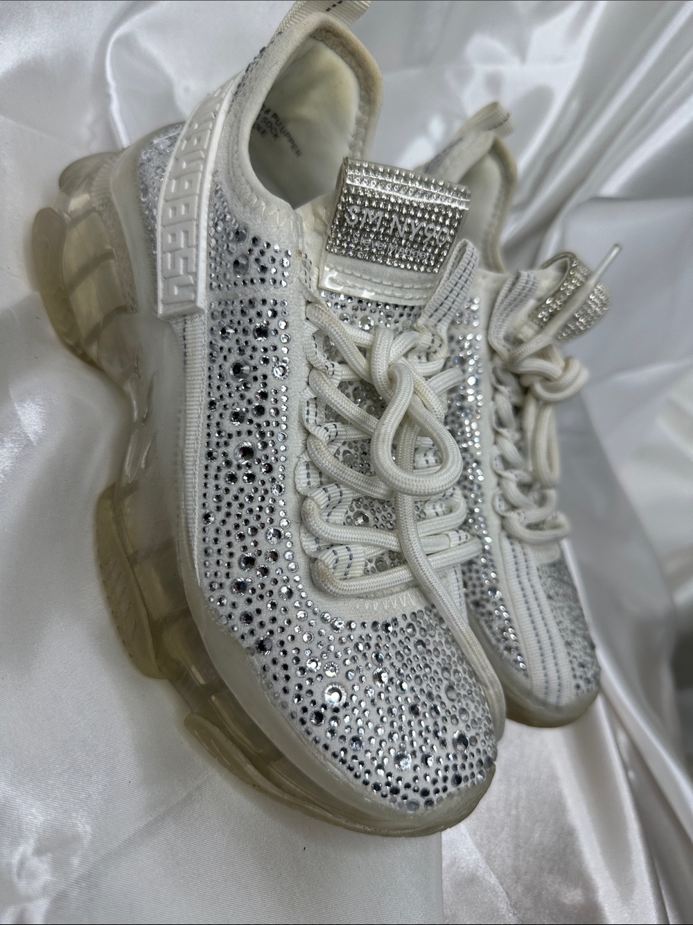 Steve madden Maxima White Crystal-Embellished Platform Sneakers